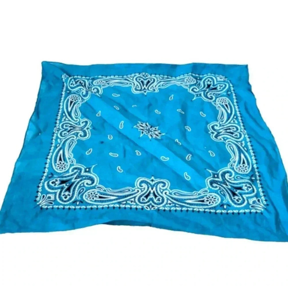Bandana Scarf Handkerchief Aqua Blue 100% Cotton 21 1/2" x 22" - Picture 1 of 2